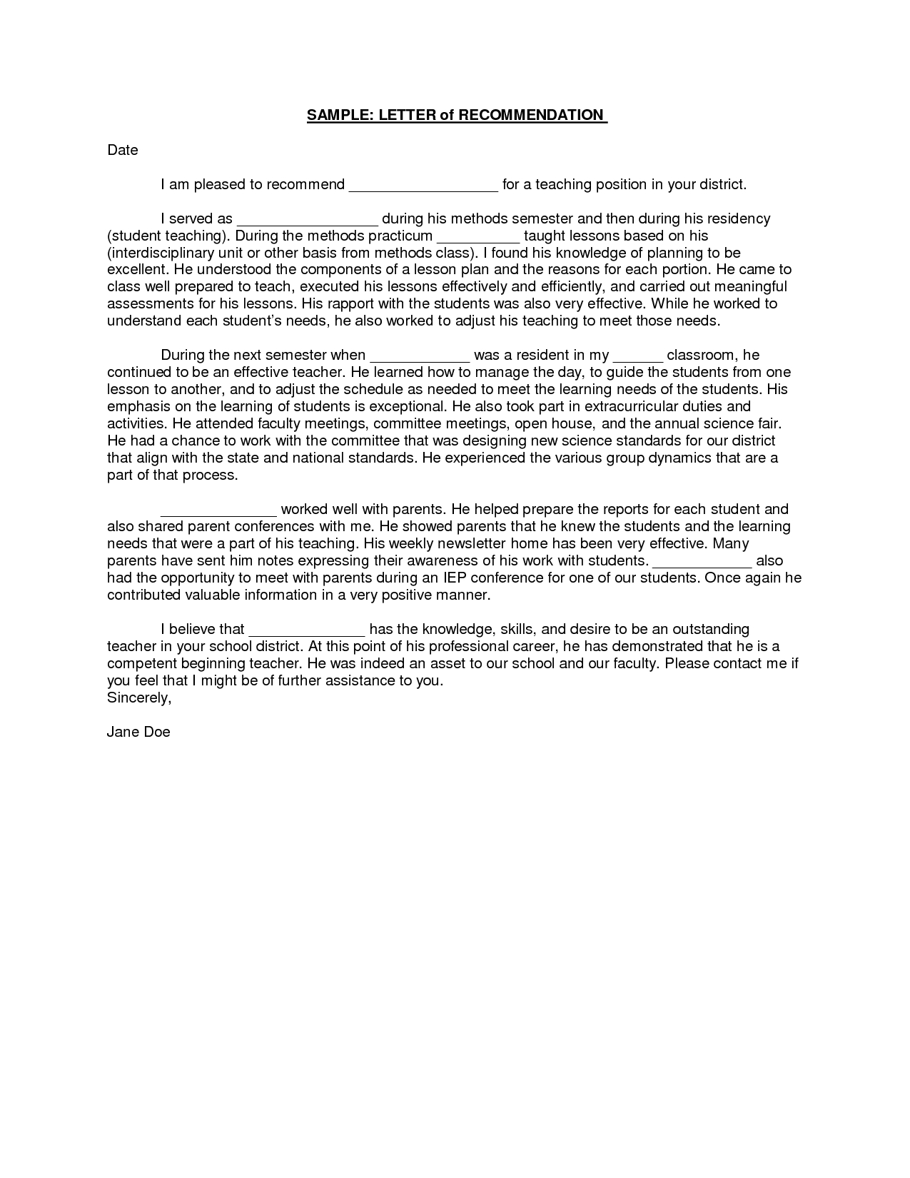 New Sample Of Letter Of Recommendation For Job Teacher inside dimensions 1275 X 1650