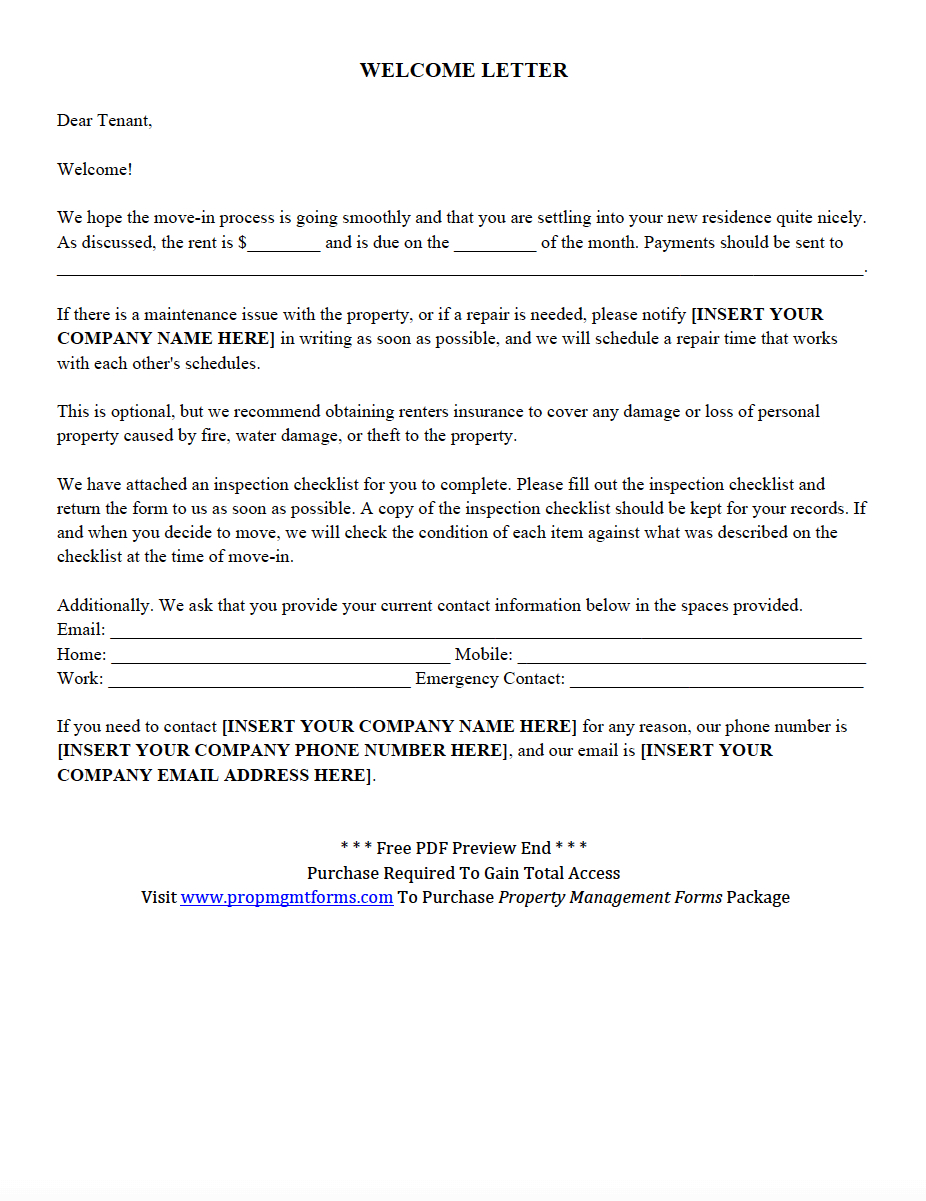 New Tenant Welcome Letter Pdf Rental Property Management pertaining to sizing 926 X 1201