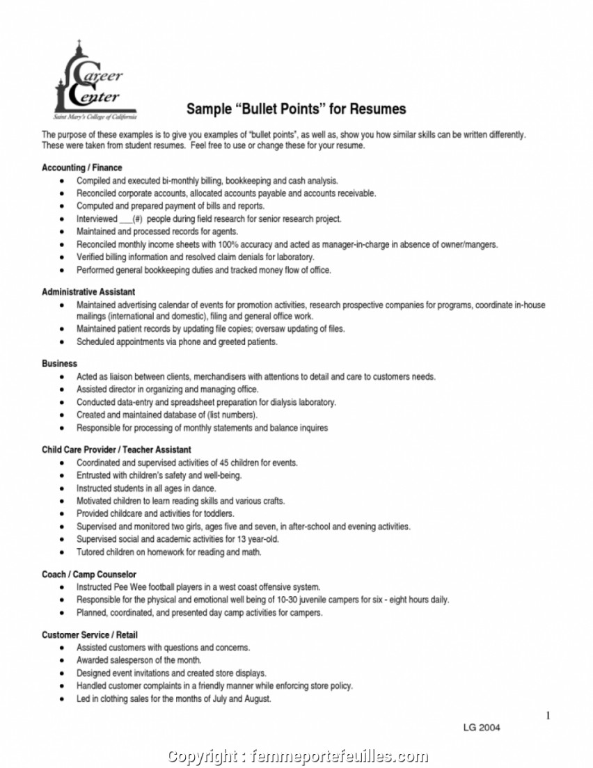 Newest Customer Service Resume Bullet Points Bullet Resumes for sizing 852 X 1104