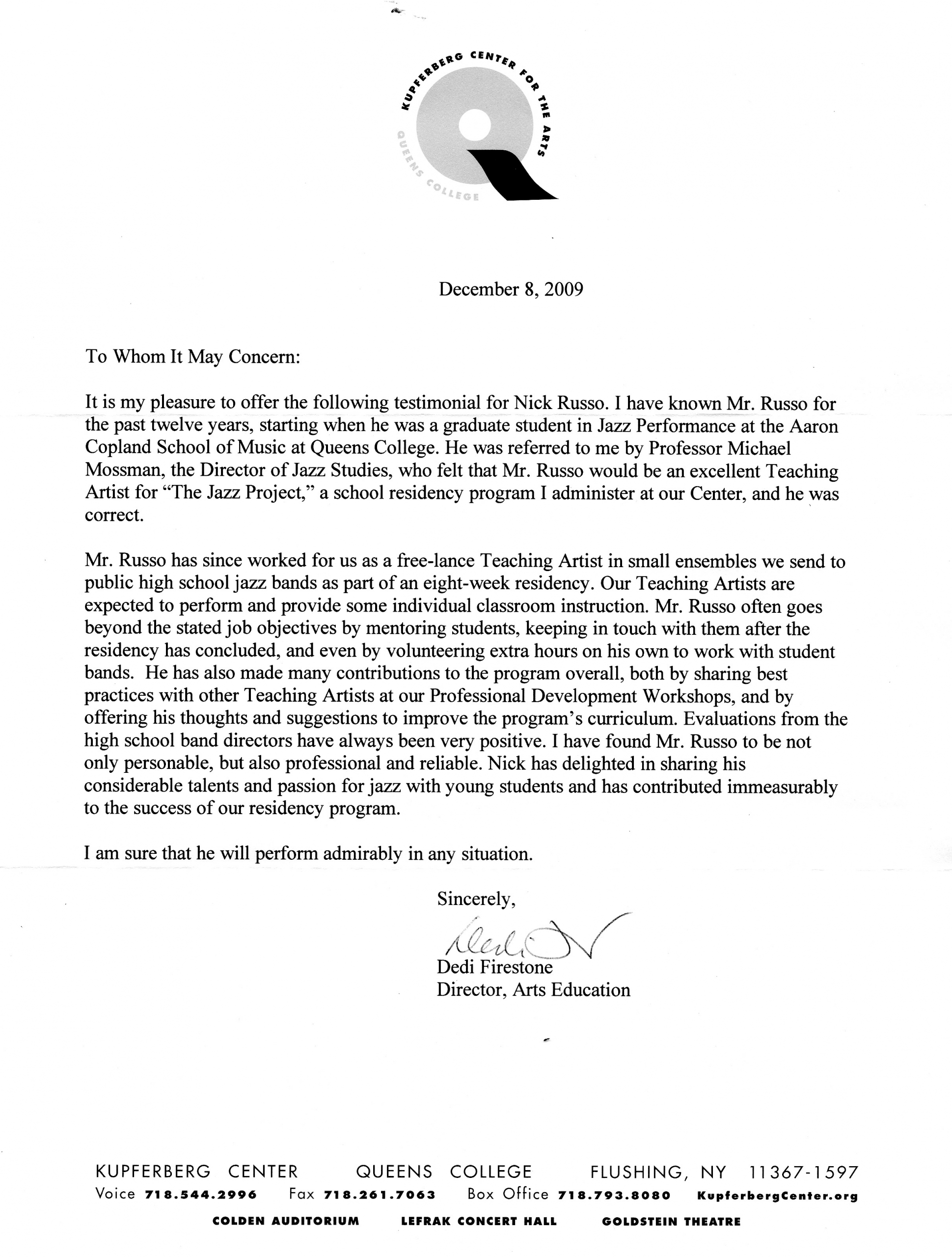 Nick Russo Queens College Recommendation Letter in measurements 2421 X 3196