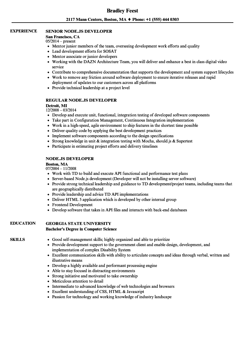 Node Js Developer Resume Samples Velvet Jobs for dimensions 860 X 1240