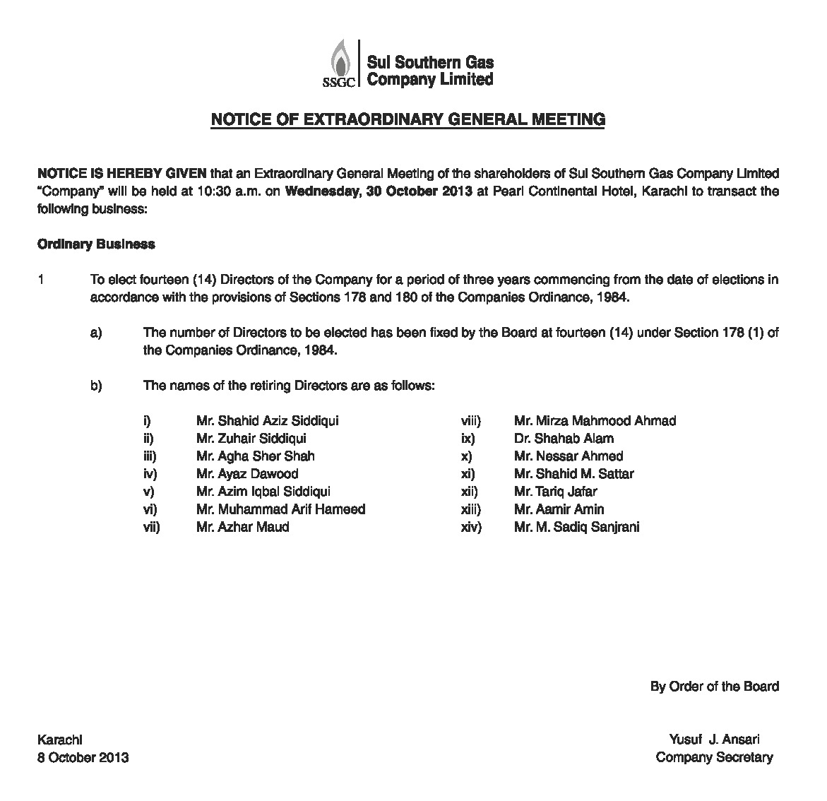 Notice Of Extraordinary General Meeting Sui Southern Gas inside dimensions 1171 X 1134