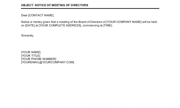 Notice Of Meeting Of Directors Template Business In A Box inside proportions 1000 X 1290