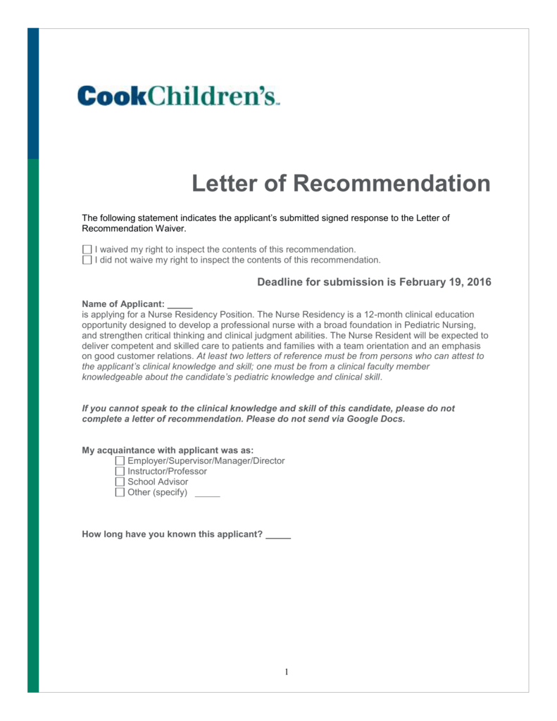 Nurse Residency Letter Of Recommendation regarding proportions 791 X 1024