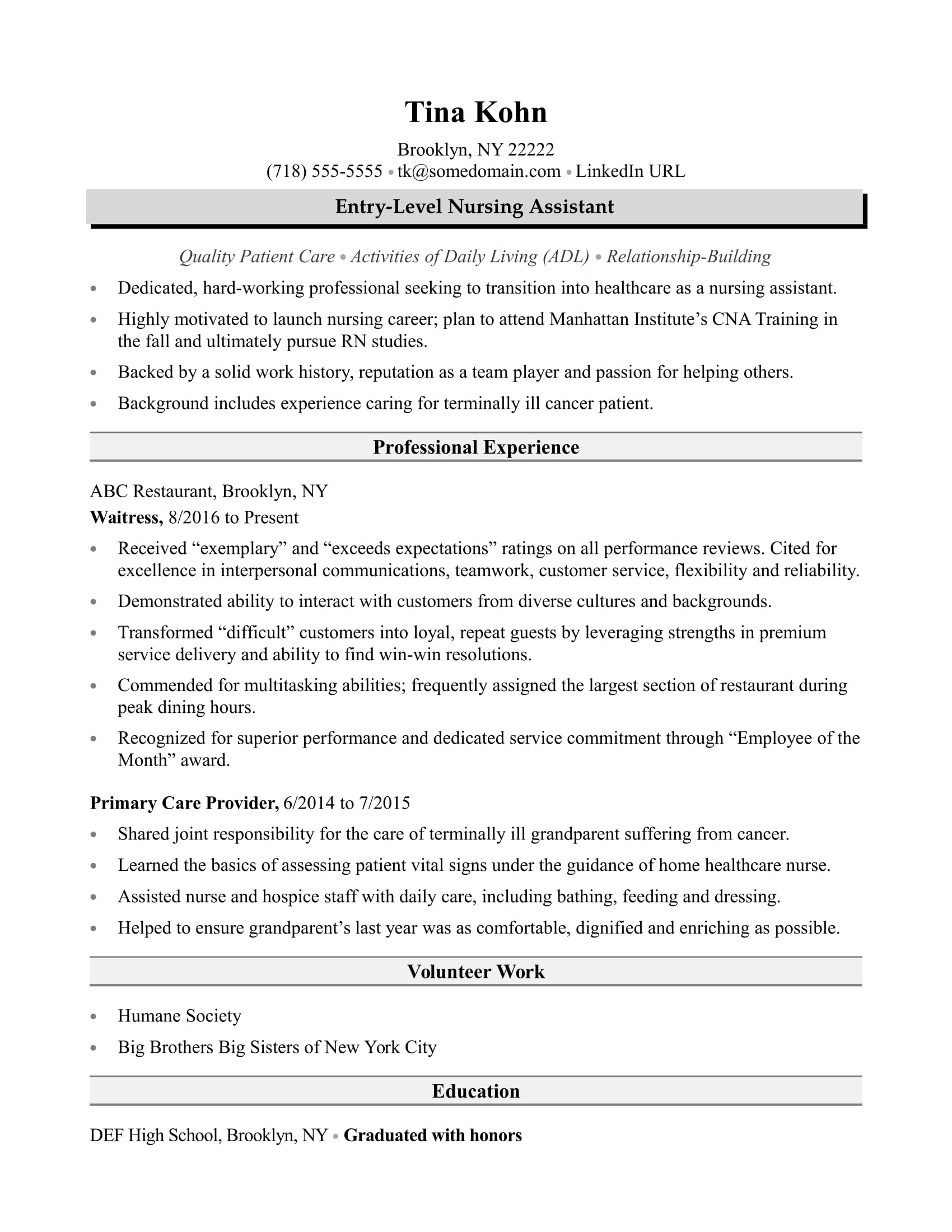 Nursing Assistant Resume Sample Monster in proportions 1700 X 2200