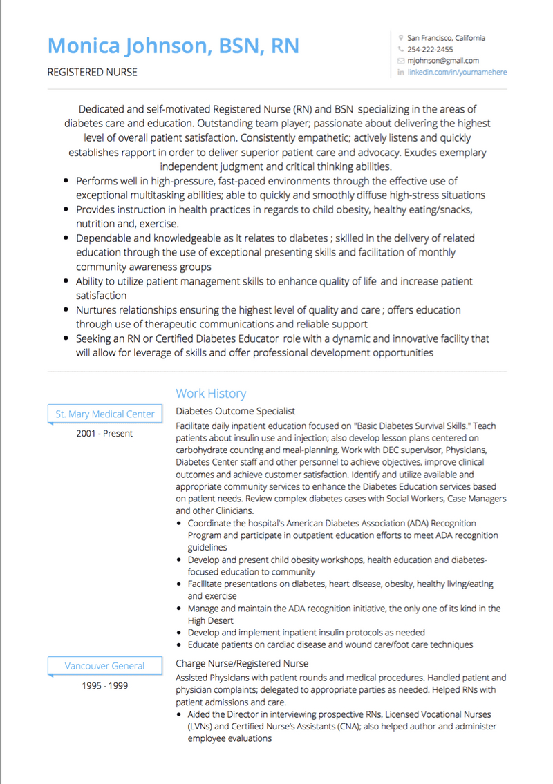 Nursing Cv Examples Templates Visualcv for sizing 800 X 1135