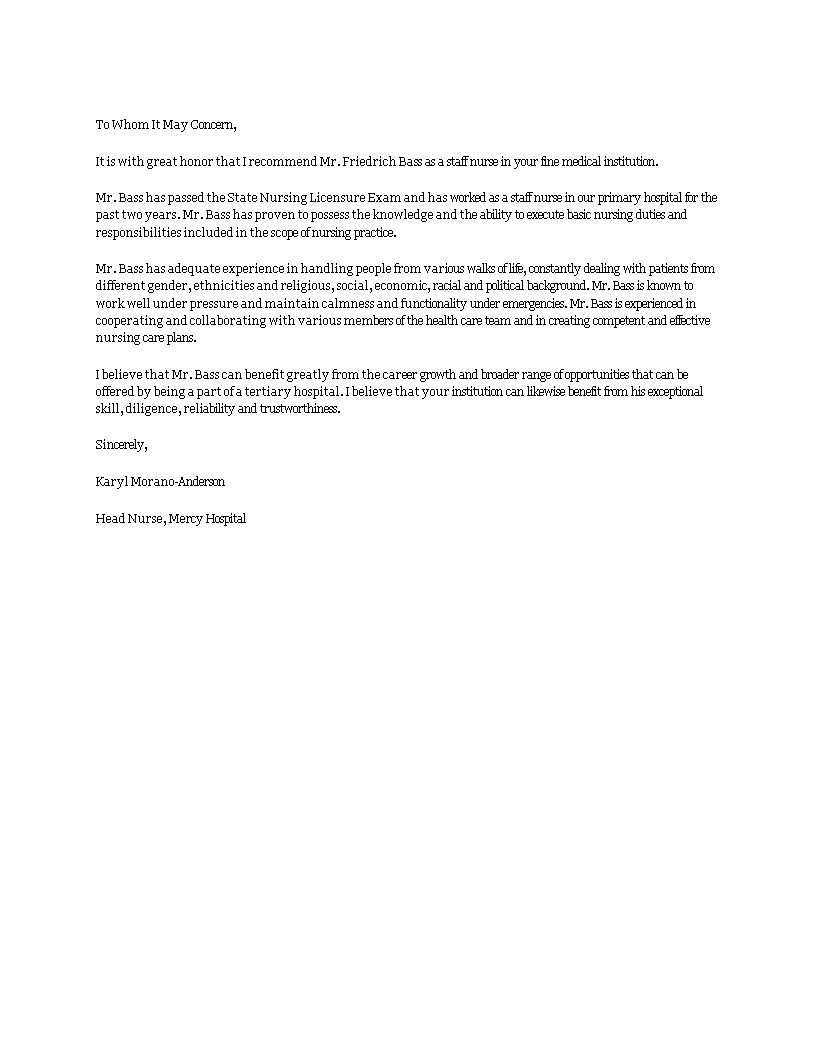 Nursing Recommendation Letter Templates At inside measurements 816 X 1056