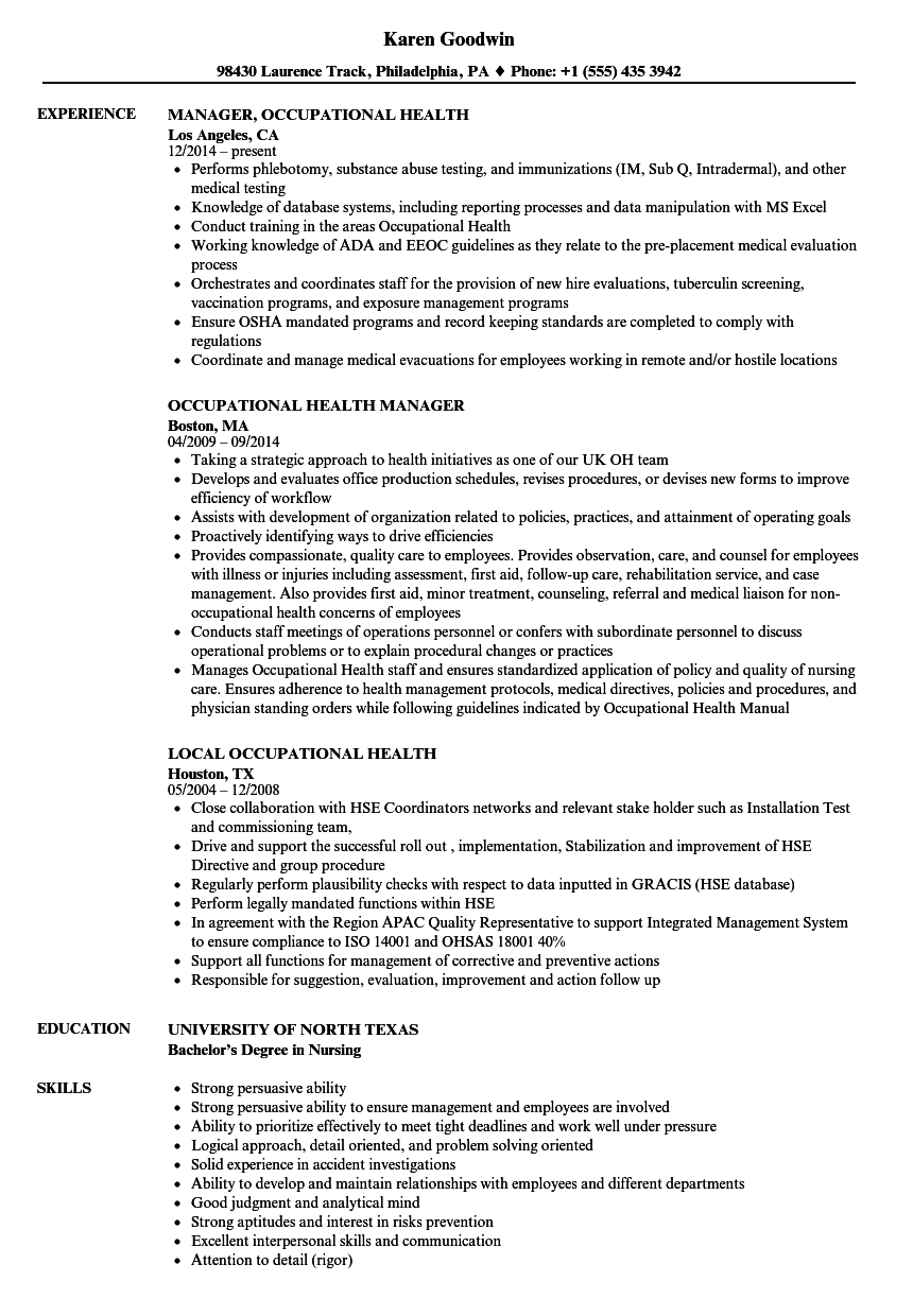 Occupational Health Resume Samples Velvet Jobs regarding size 860 X 1240