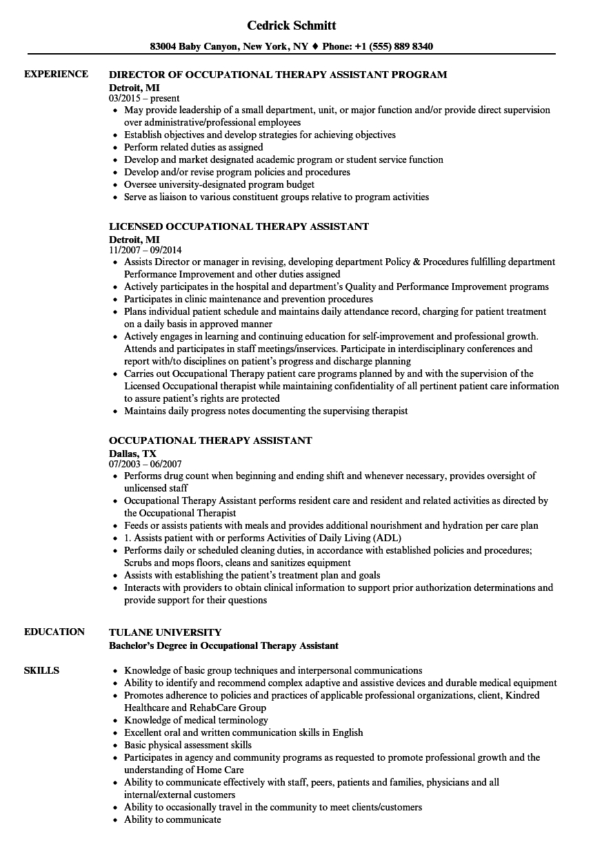 Occupational Therapy Assistant Resume Samples Velvet Jobs pertaining to sizing 860 X 1240