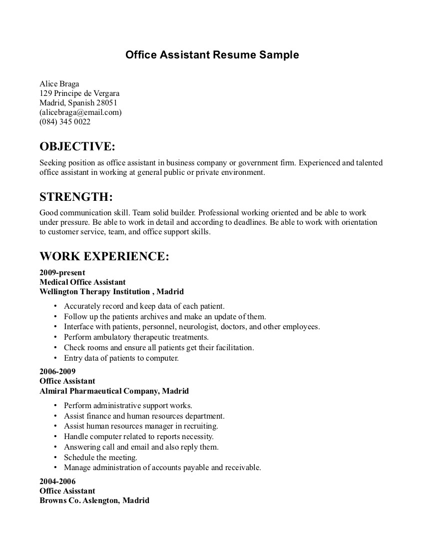 Office Admin Resume Samples Sample Resumes for proportions 849 X 1099