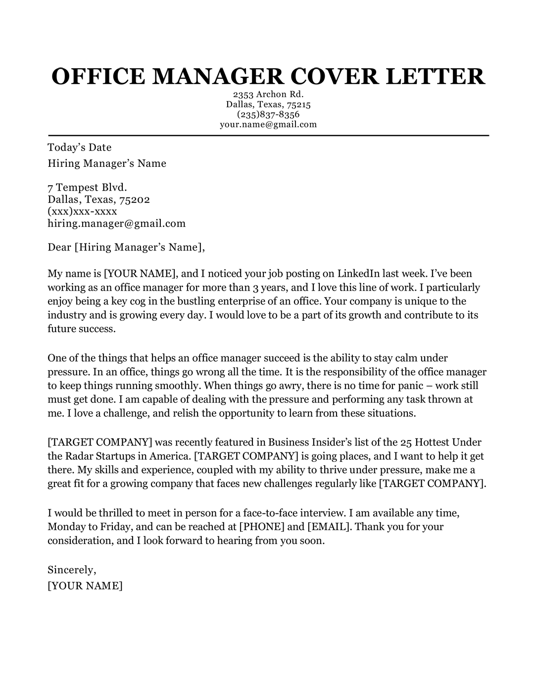 Office Manager Cover Letter Sample Resume Companion in size 1085 X 1404