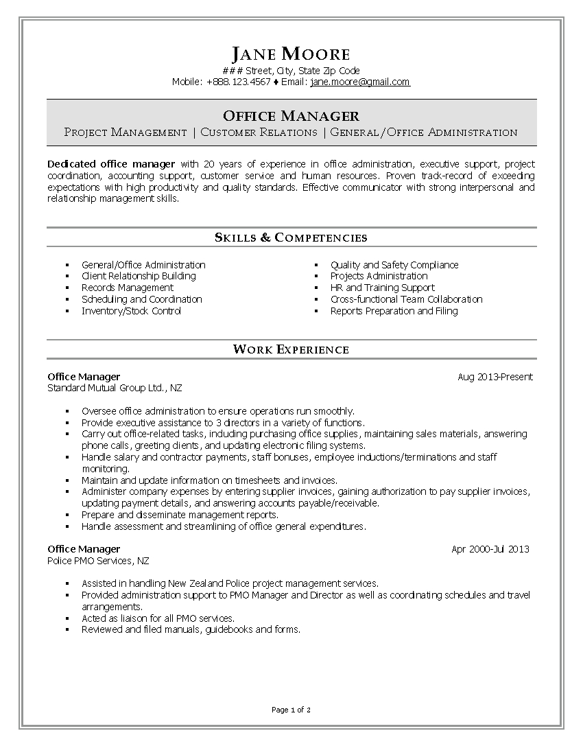 Office Manager Resume Example Office Manager Resume regarding size 850 X 1100