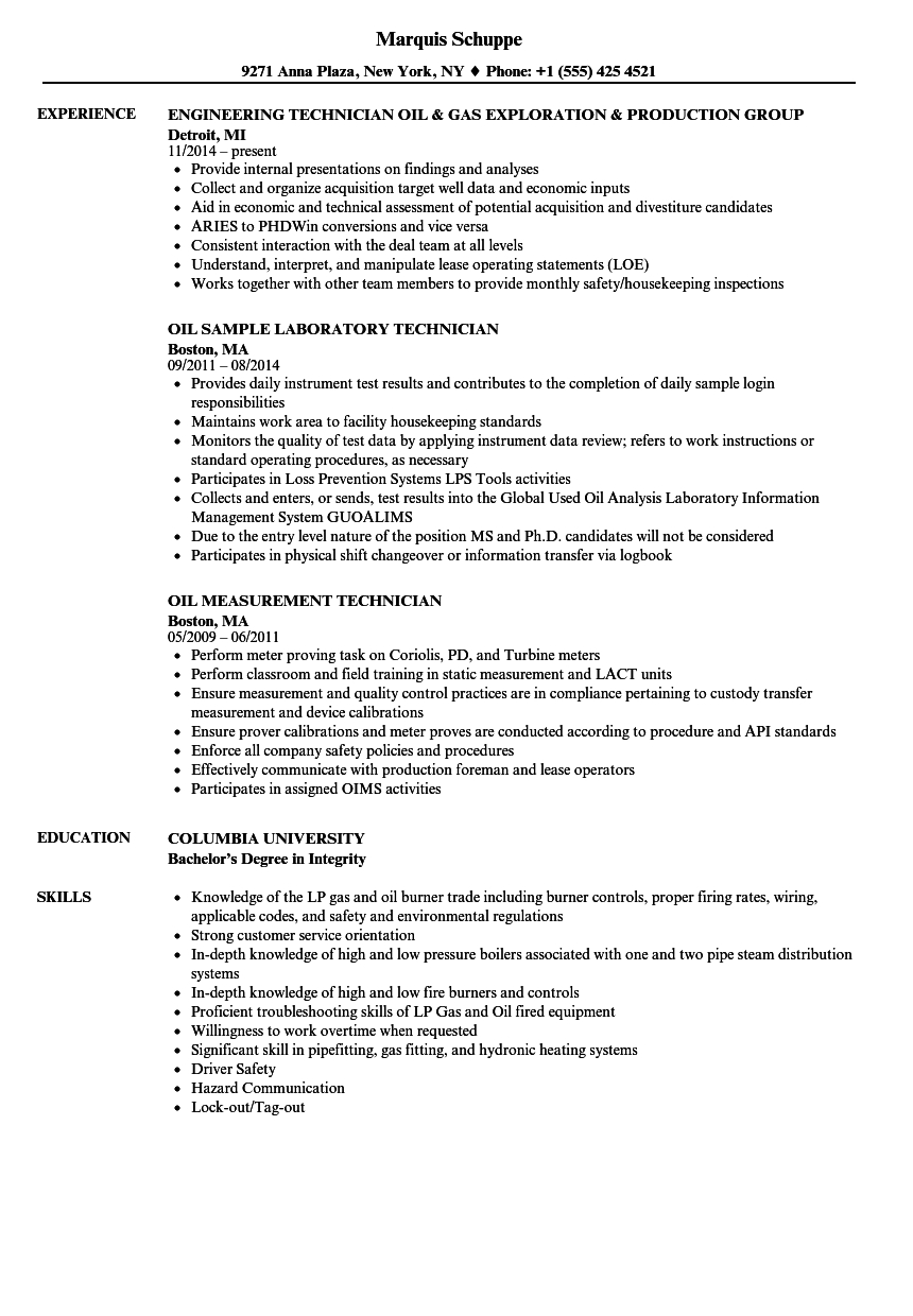 Oil Technician Resume Samples Velvet Jobs within measurements 860 X 1240