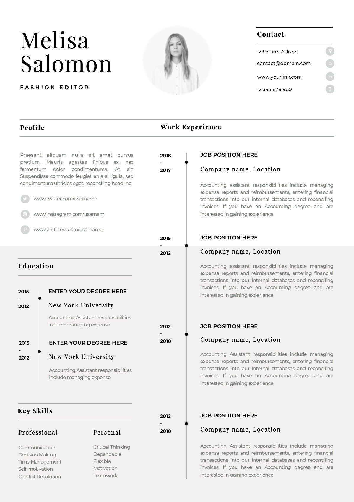 One Page Resume Template With Photo For Word Pages Cv within dimensions 1198 X 1698