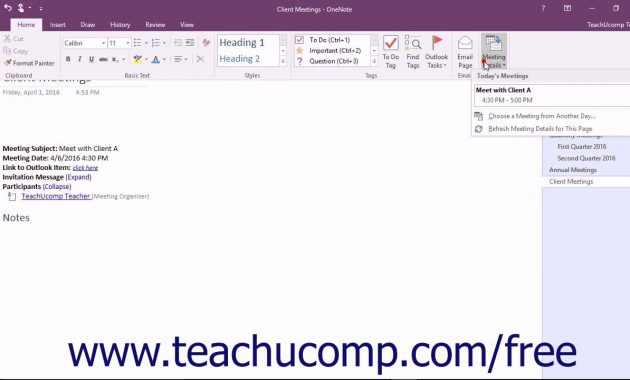 Onenote 2016 Tutorial Inserting Outlook Meetings Microsoft Training pertaining to proportions 1280 X 720