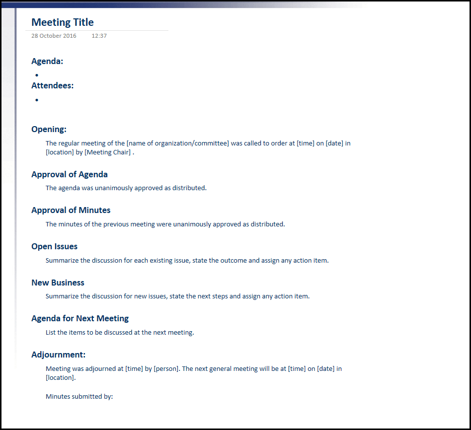 Onenote Meeting Agenda Template Invazi with sizing 948 X 866