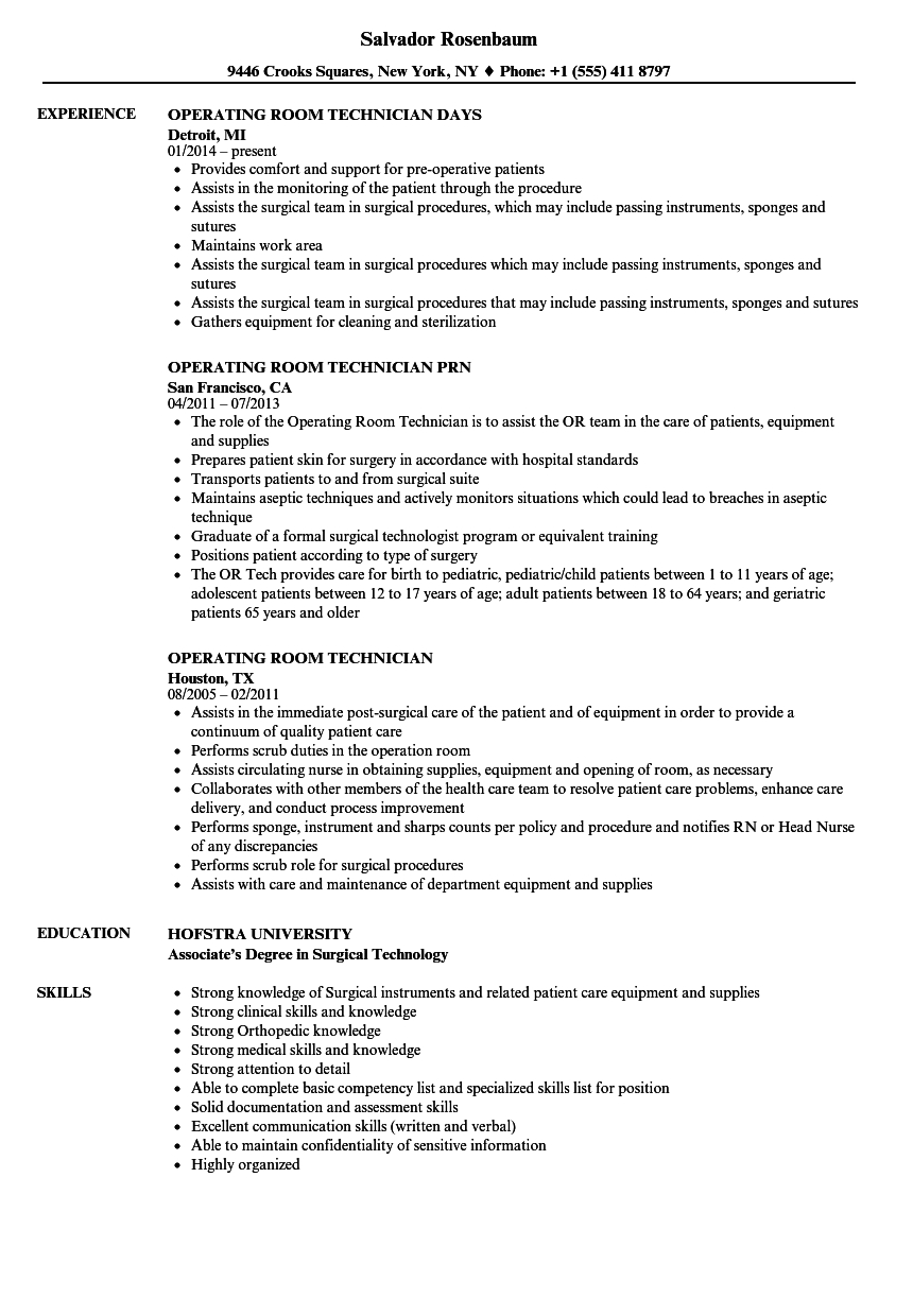 Operating Room Technician Resume Samples Velvet Jobs throughout measurements 860 X 1240