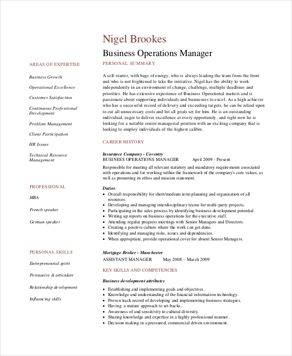 Operations Manager Cv Example Akali intended for measurements 600 X 730