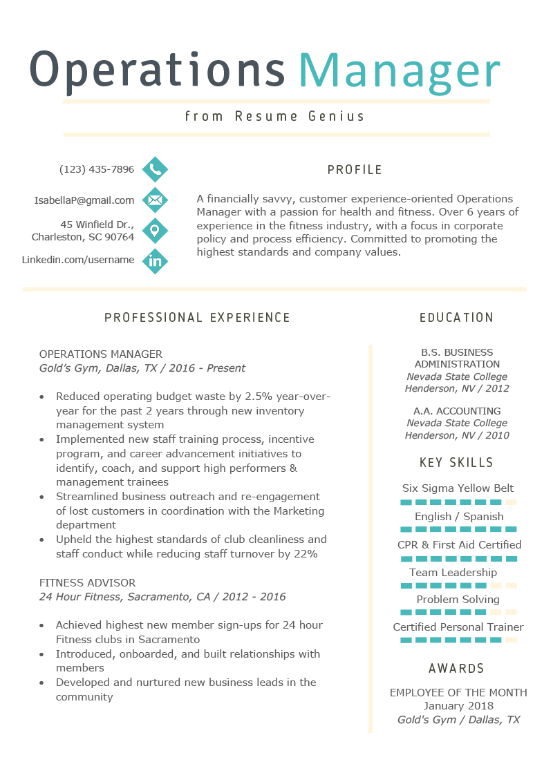 Operations Manager Resume Example Writing Tips Rg with proportions 800 X 1132