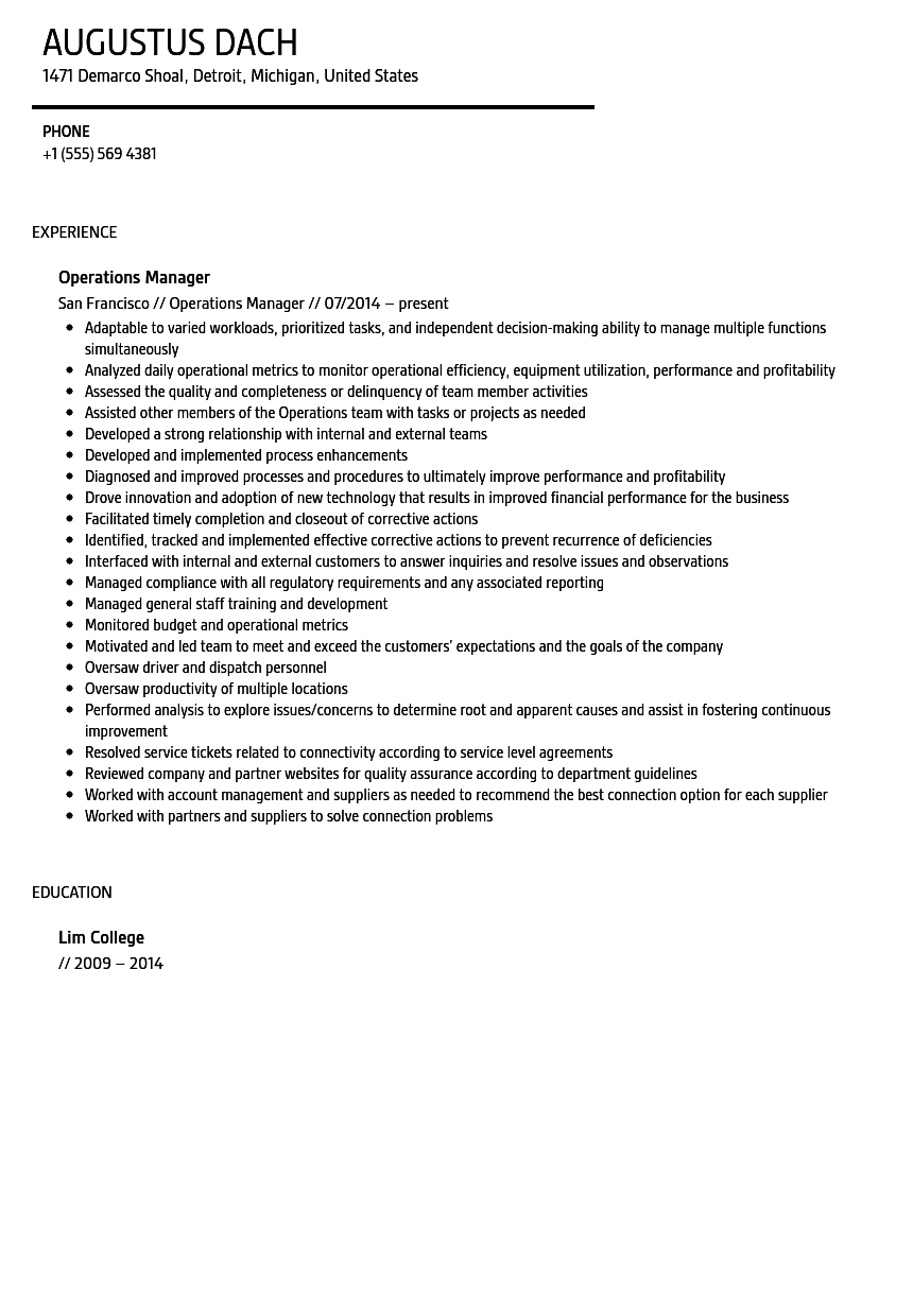 Operations Manager Resume Sample Velvet Jobs with regard to measurements 860 X 1240