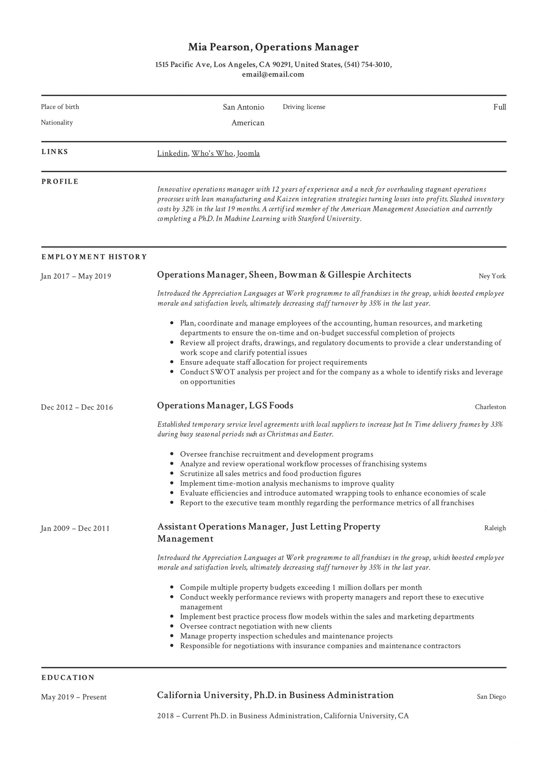 Operations Manager Resume Writing Guide 12 Examples Pdf inside proportions 2478 X 3507