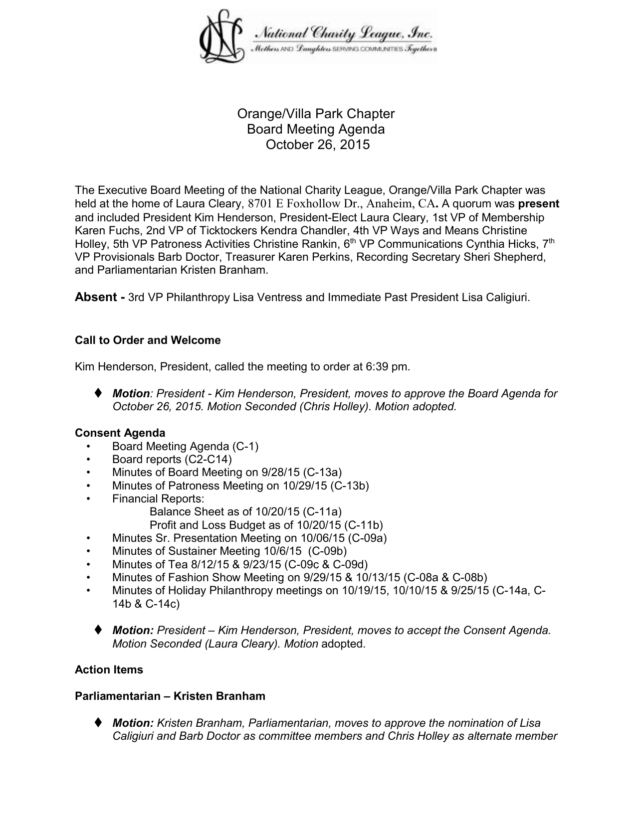 Orangevilla Park Chapter Board Meeting Agenda October 26 2015 with regard to measurements 791 X 1024