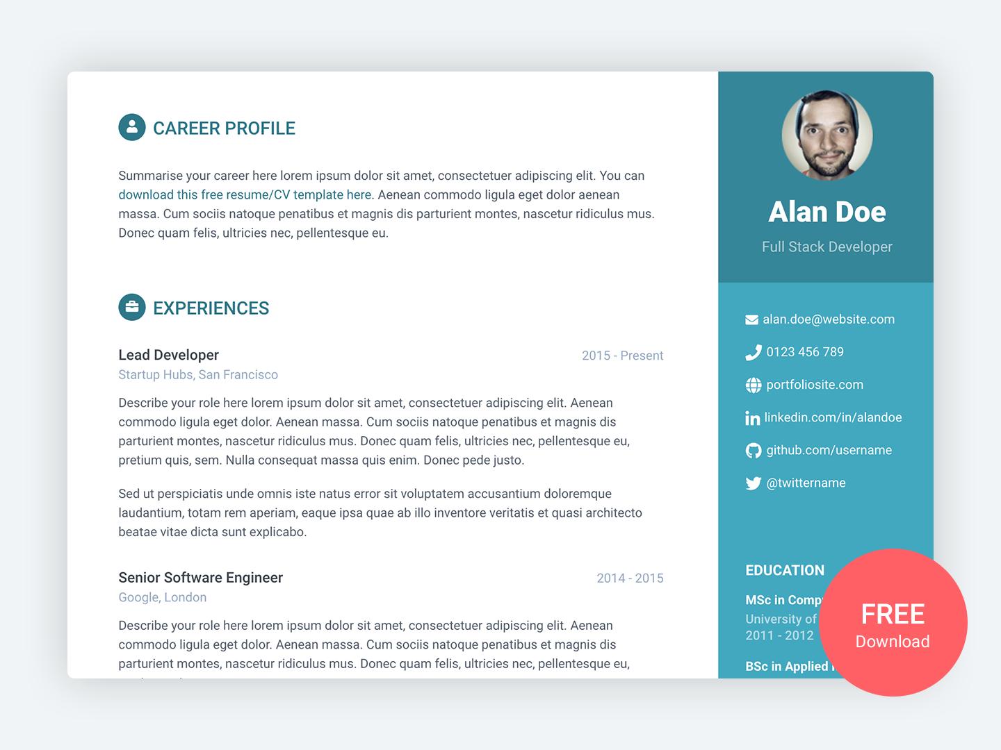 Orbit Free Bootstrap 4 Resumecv Template For Developers with measurements 1440 X 1080