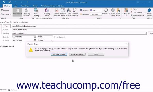 Outlook 2016 Tutorial Meeting Notes Microsoft Training Lesson regarding measurements 1280 X 720