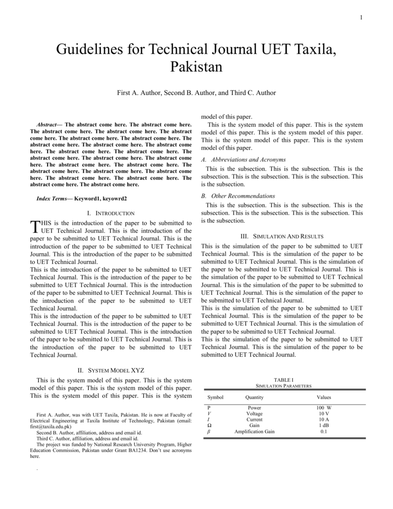 Paper Format University Of Engineering And Technology Taxila with dimensions 791 X 1024