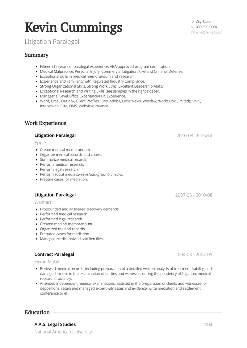 Paralegal Resume Samples And Templates Visualcv with regard to measurements 800 X 1128