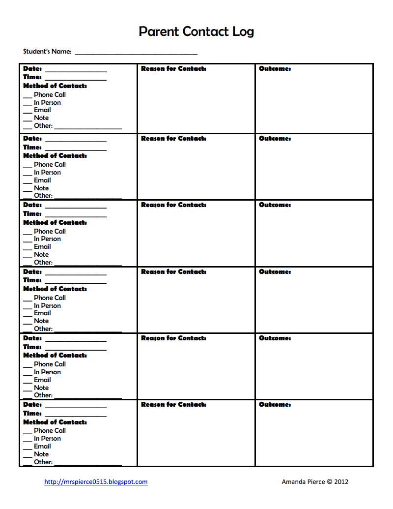 Parent Communication Logpdf Parent Teacher Communication pertaining to dimensions 800 X 1035