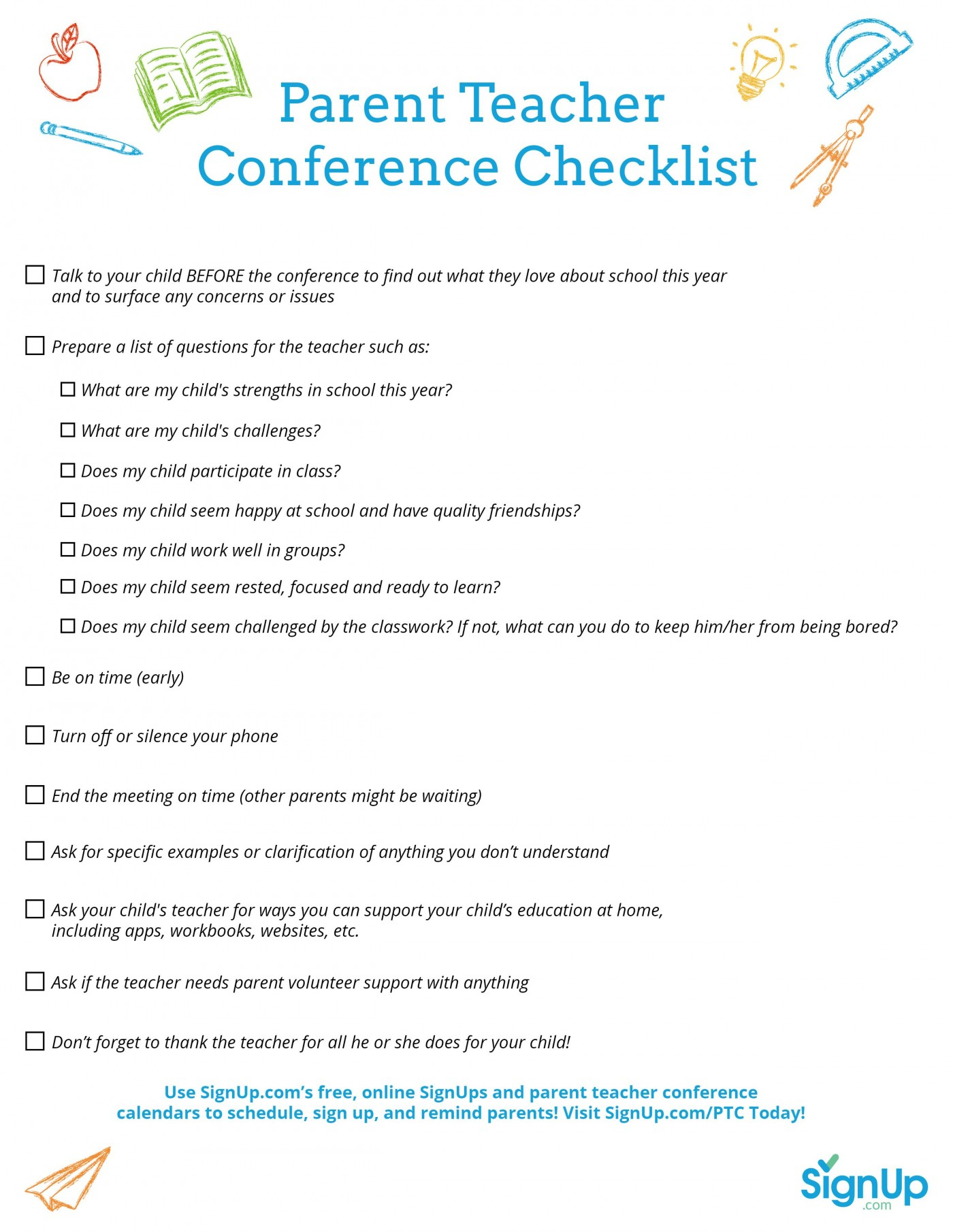 Parent Teacher Conference Schedule Template Checklist with dimensions 1400 X 1811