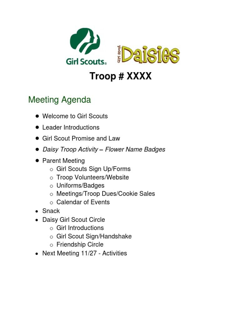 Parents Meeting Agenda And Parent Handout Packet For Daisy intended for dimensions 768 X 1024