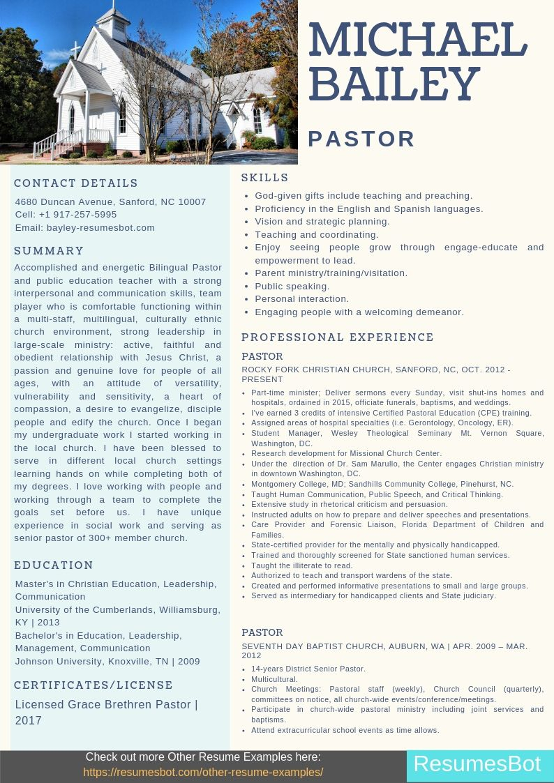 Pastor Resume Example within size 794 X 1123