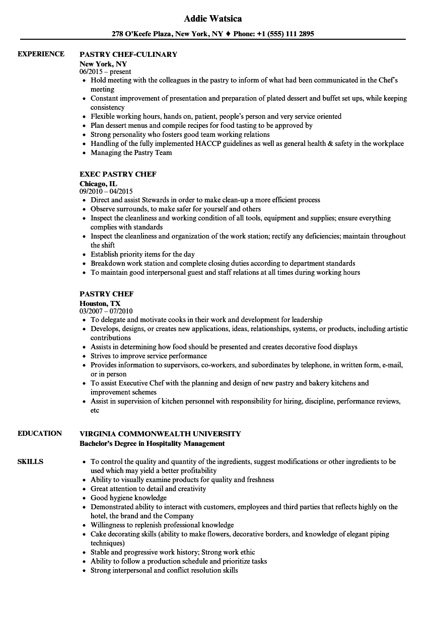 Pastry Chef Resume Samples Velvet Jobs in dimensions 860 X 1240