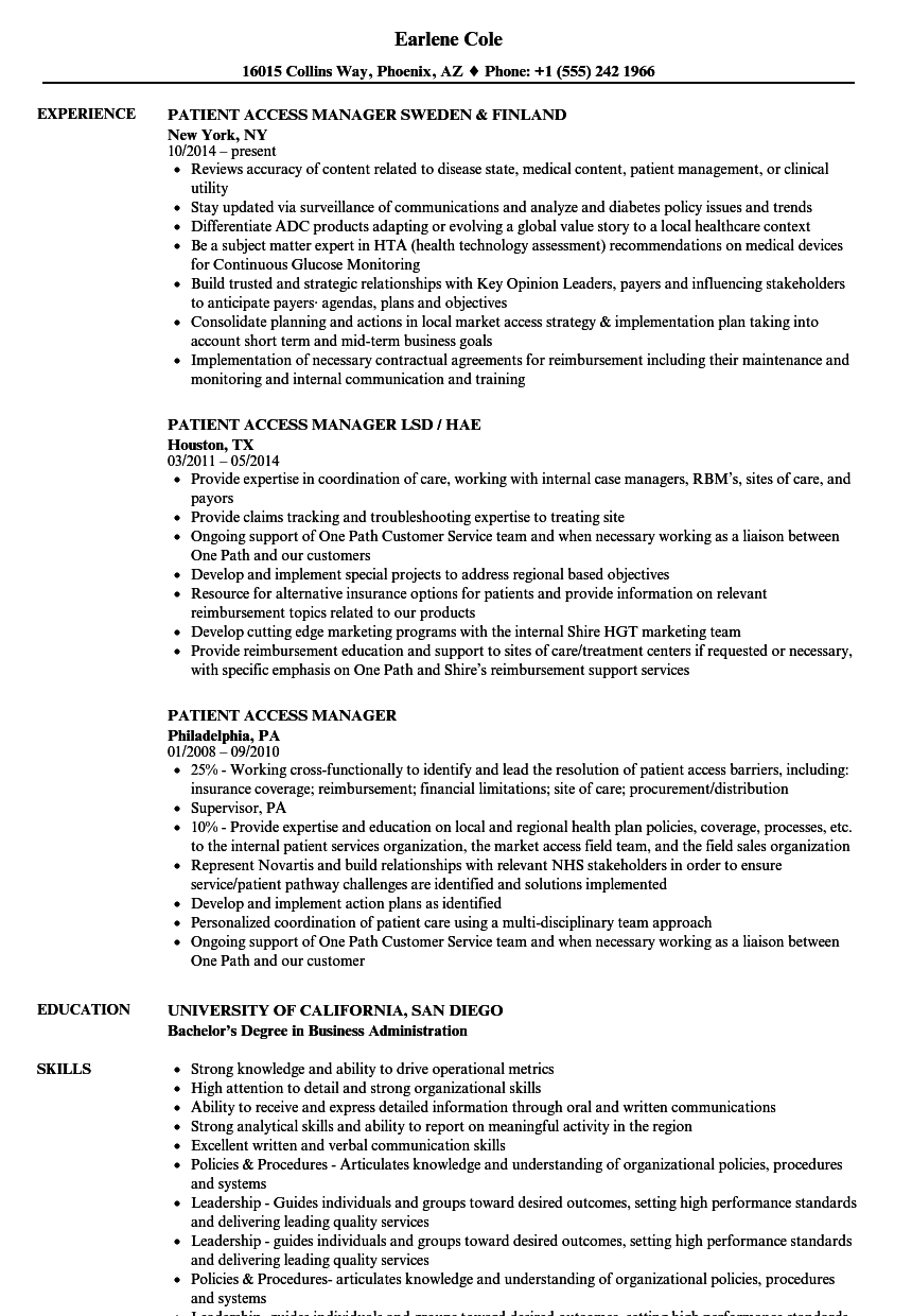 Patient Access Manager Resume Samples Velvet Jobs within sizing 860 X 1240