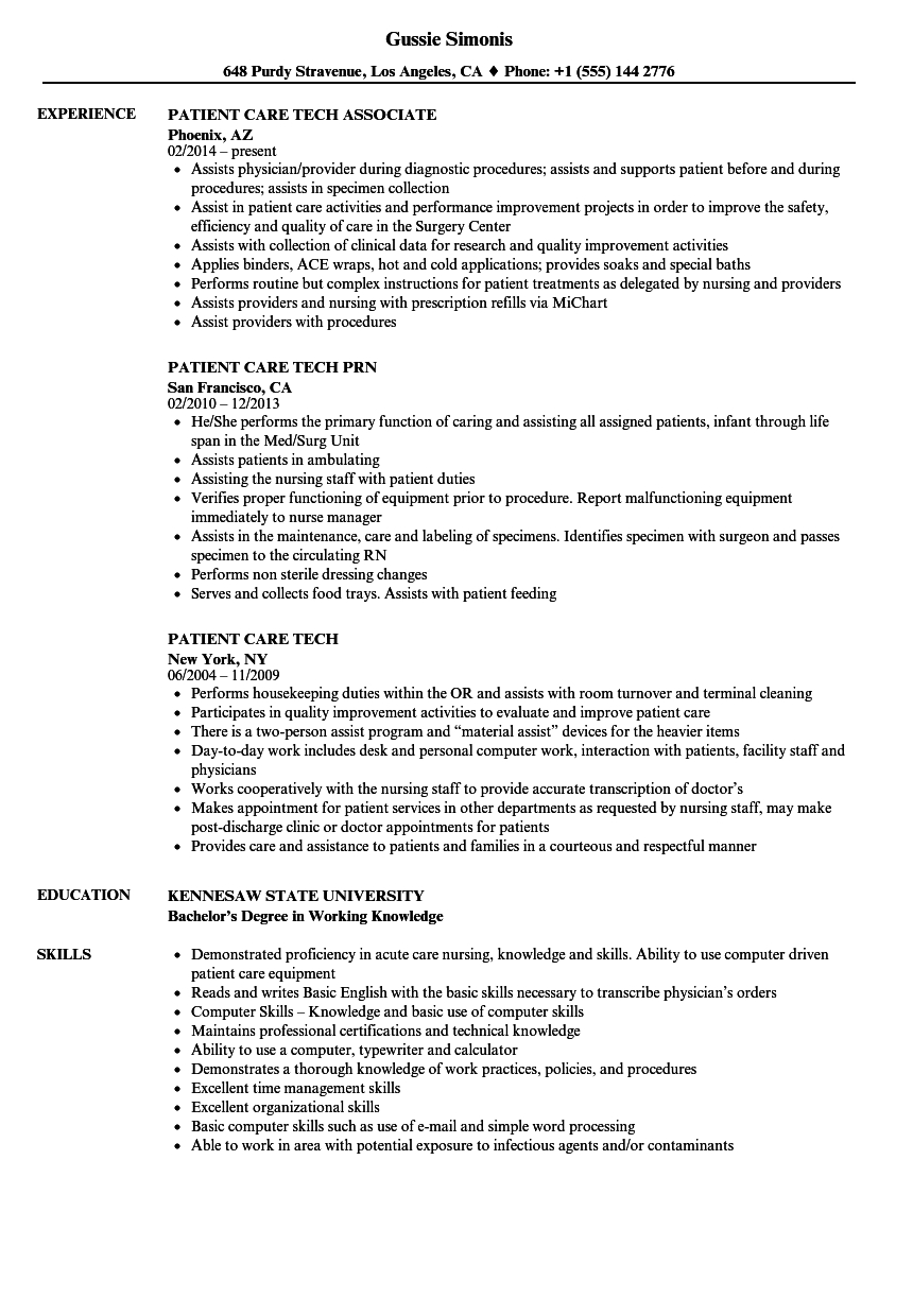 Patient Care Tech Resume Samples Velvet Jobs pertaining to dimensions 860 X 1240