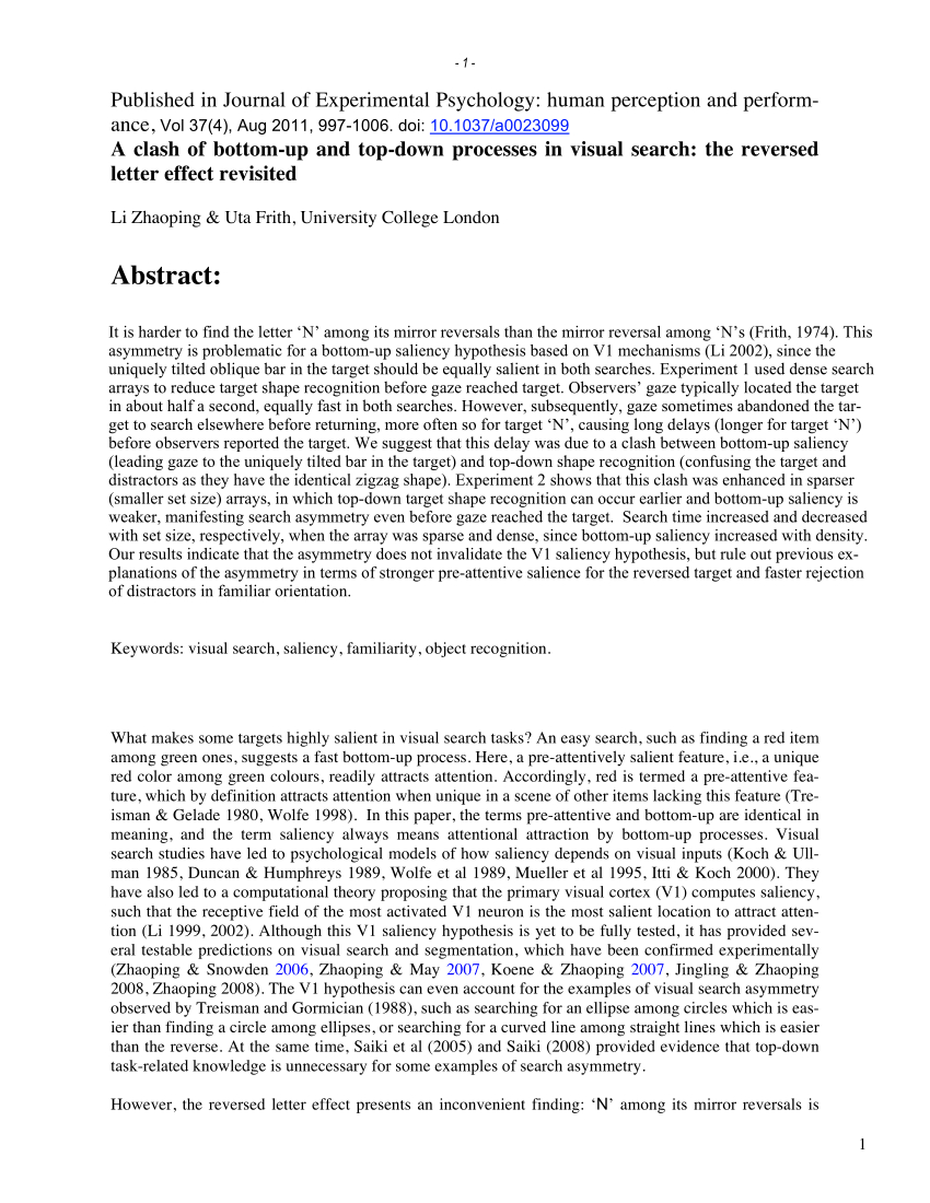 Pdf A Clash Of Bottom Up And Top Down Processes In Visual in proportions 850 X 1100