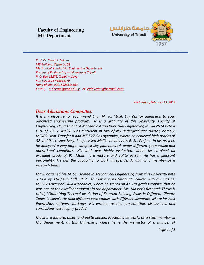 Pdf A Sample A Recommendation Letter with regard to dimensions 850 X 1100