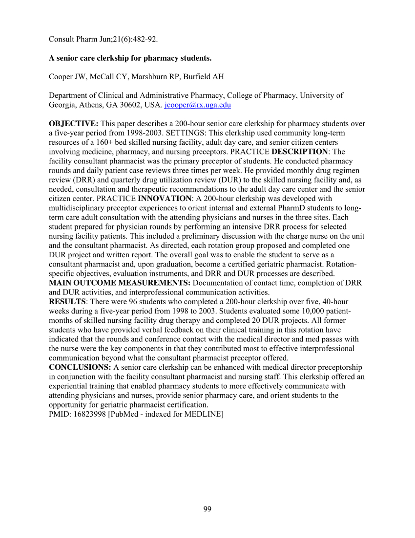 Pdf A Senior Care Clerkship For Pharmacy Students pertaining to proportions 850 X 1100