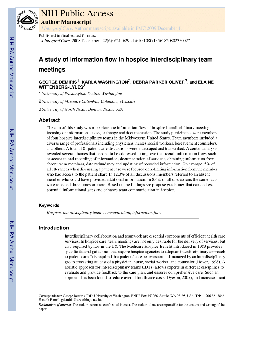 Pdf A Study Of Information Flow In Hospice pertaining to dimensions 850 X 1100