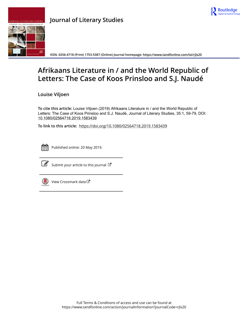 Pdf Afrikaans Literature In And The World Republic Of within sizing 850 X 1117