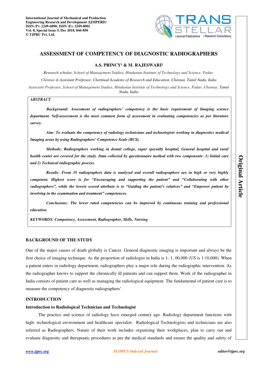 Pdf Assessment Of Competency Of Diagnostic Radiographers for dimensions 850 X 1203