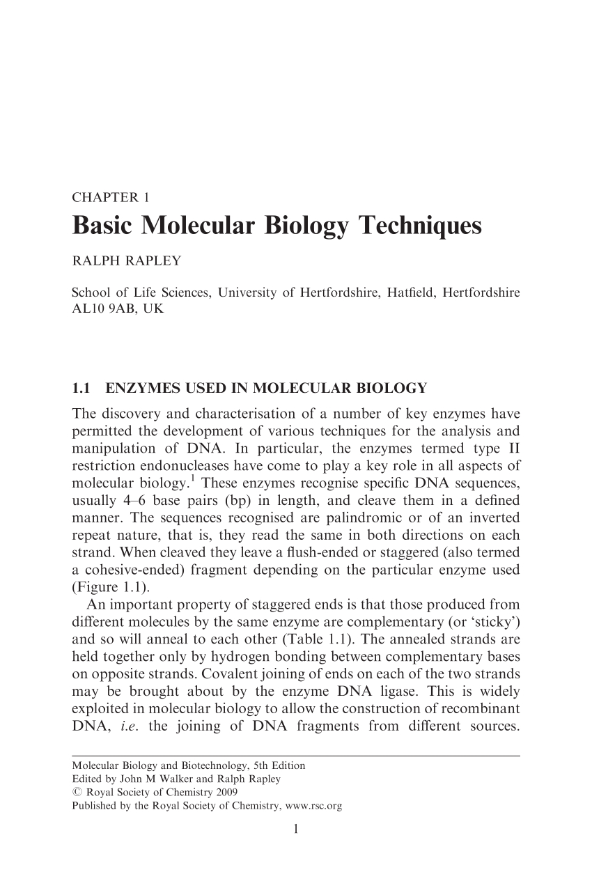 Pdf Basic Techniques In Molecular Biology throughout sizing 850 X 1275