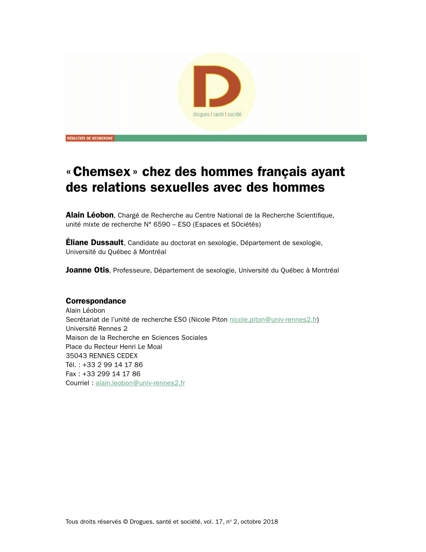 Pdf Chemsex Chez Des Hommes Franais Ayant Des Relations with regard to measurements 850 X 1100