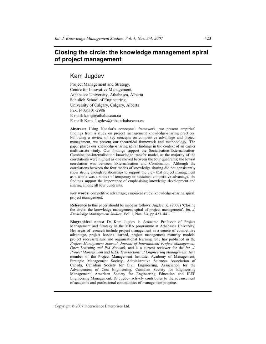 Pdf Closing The Circle The Knowledge Management Spiral Of in measurements 850 X 1100