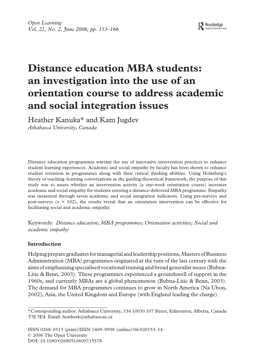 Pdf Distance Education Mba Students An Investigation Into in measurements 850 X 1213