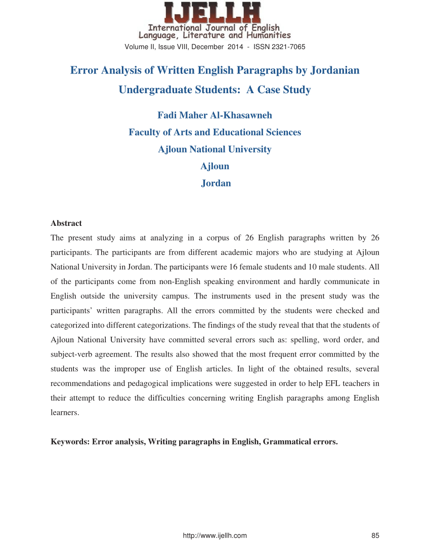 Pdf Error Analysis Of Written English Paragraphs with regard to proportions 850 X 1100