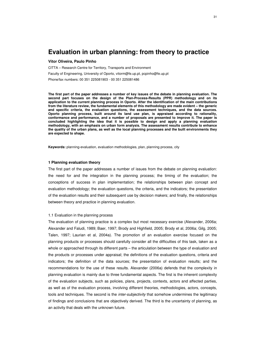 Pdf Evaluation In Urban Planning From Theory To Practice regarding sizing 850 X 1203