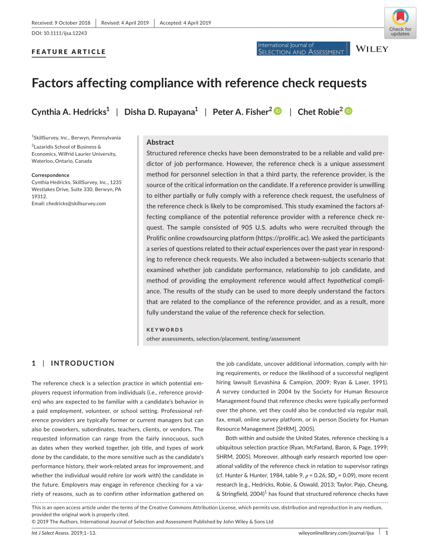 Pdf Factors Affecting Compliance With Reference Check Requests in dimensions 850 X 1118